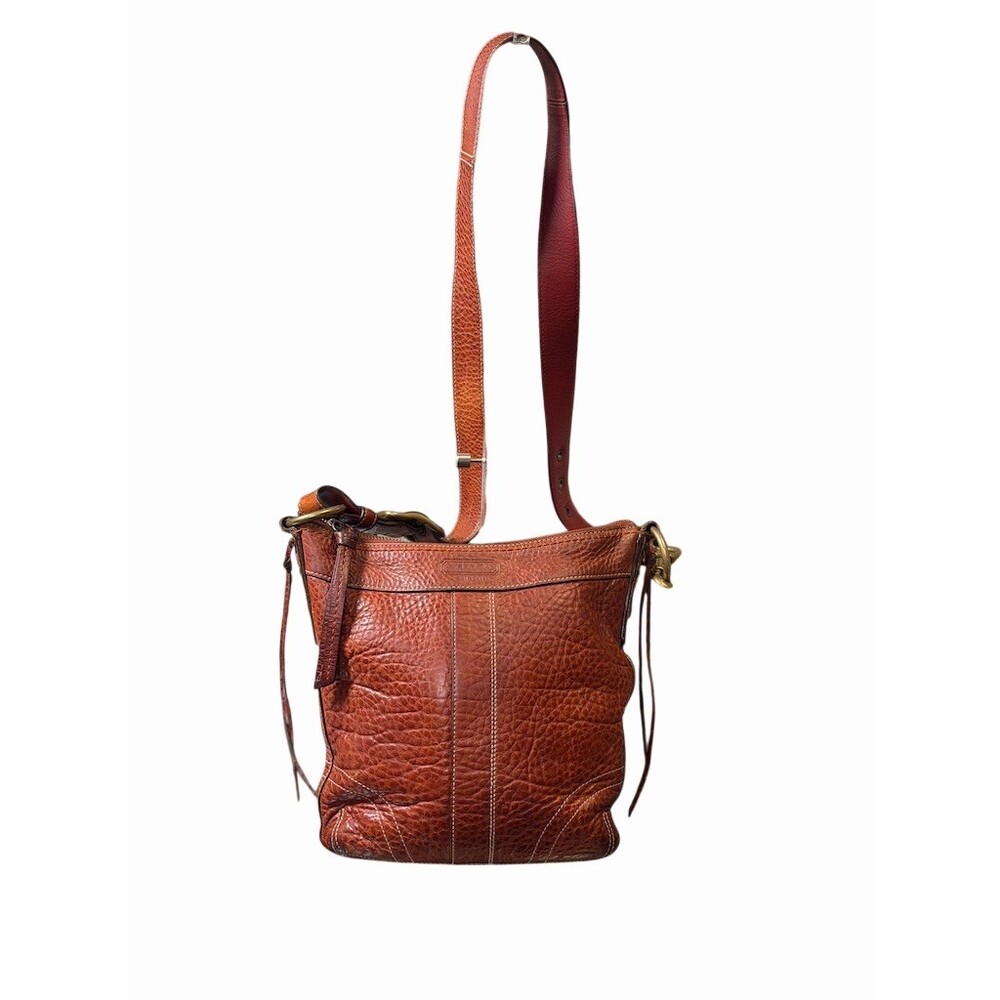 Coach Vintage Bleeker Slim Crossbody Bag Pebbled Leather Brown Chestnut Brass